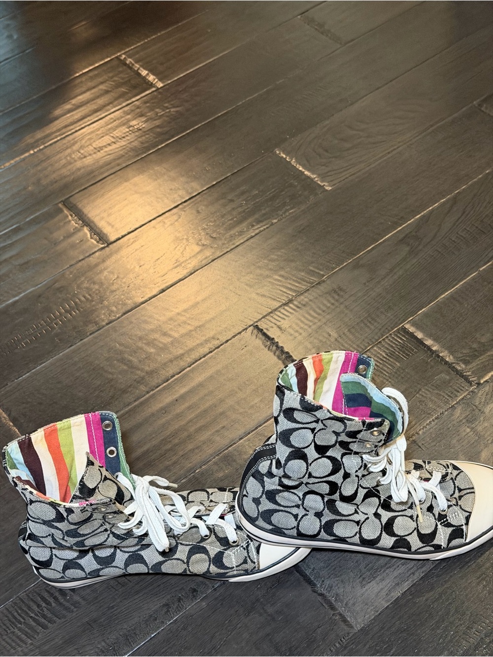 Coach Signature High Top Sneakers Multicolor Stripe Y2K Women’s Sz 9 Estimated